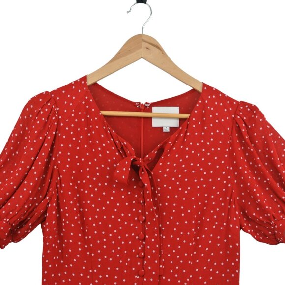 Reformation Red Dot Midi Dress w/ Sheer Sleeves (Size 6) - Picture 5 of 9